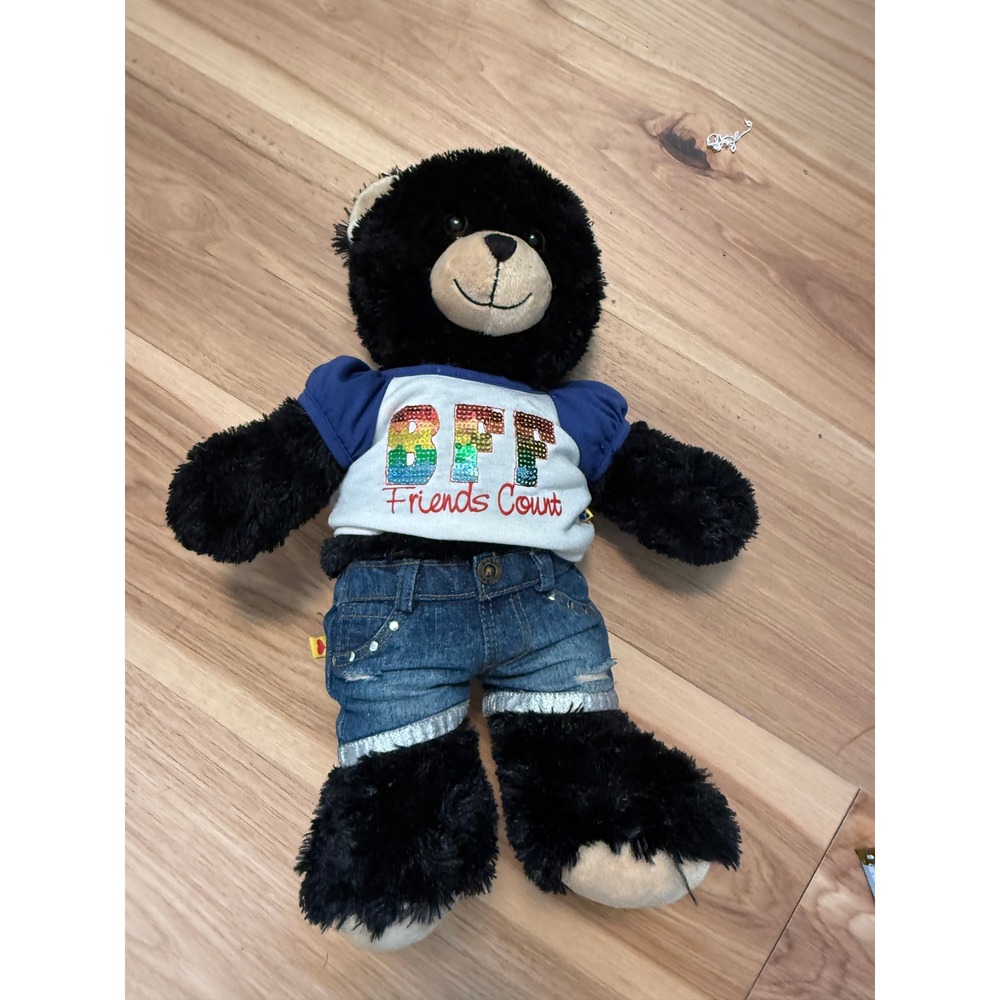 Build A Bear Plush Toy Kids 16in Black Rainbow BFF Shirt & Studded Jeans 2012